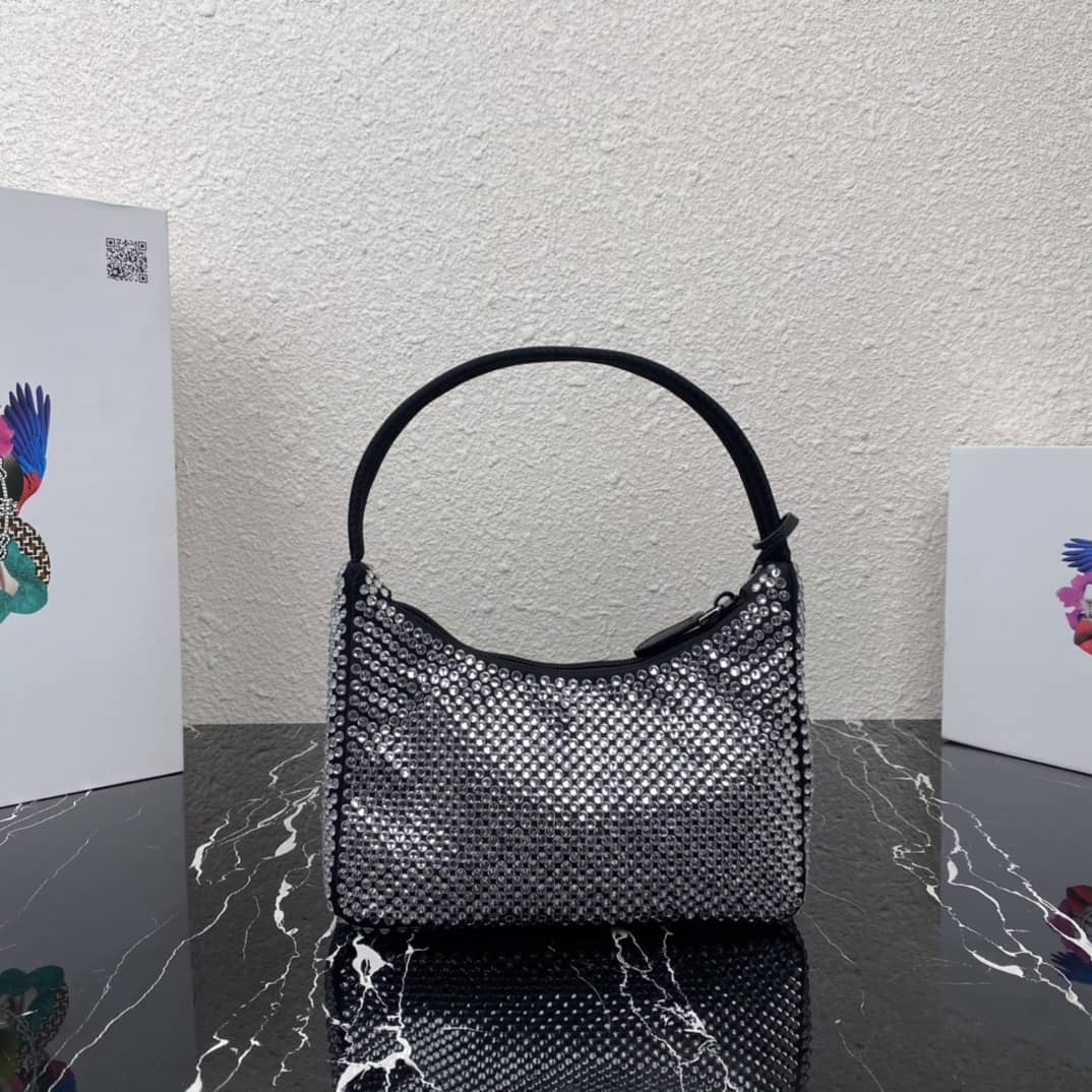 Prada Satin Re-Edition 2000 Crystal Mini Hobo - DEEPREPS