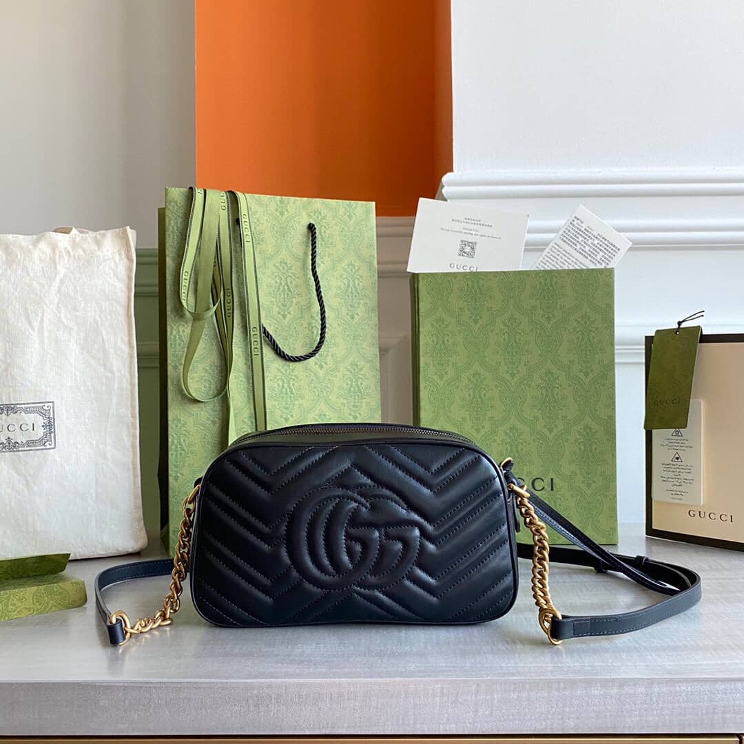 Gucci GG Marmont Small Shoulder Handbag Camera Bag Replica Black 447632 - DEEPREPS