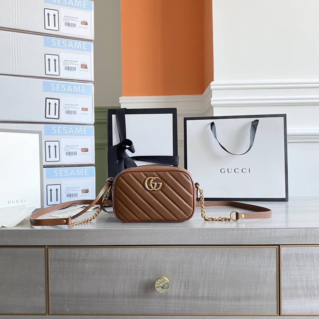 Gucci GG Marmont Matelassé Mini Bag Replica Brown 448065 - DEEPREPS