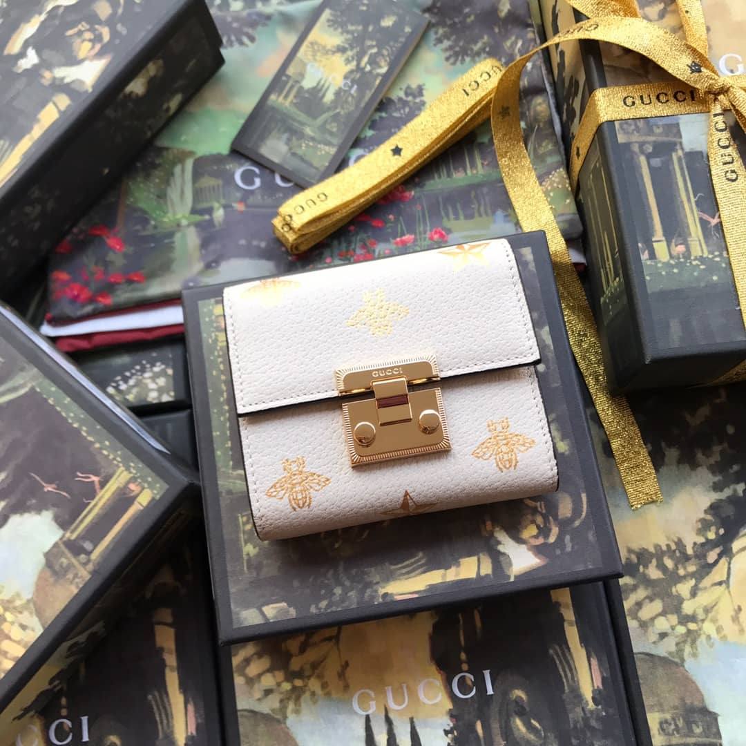 Gucci Padlock Bee Star Print Calfskin Wallet Replica 453155 - DEEPREPS