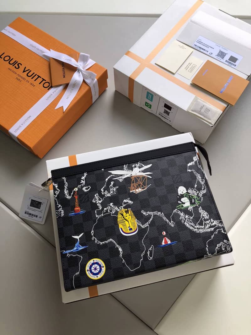 Louis Vuitton Damier Graphite Replica Pochette Voyage MM Black N40205 - DEEPREPS