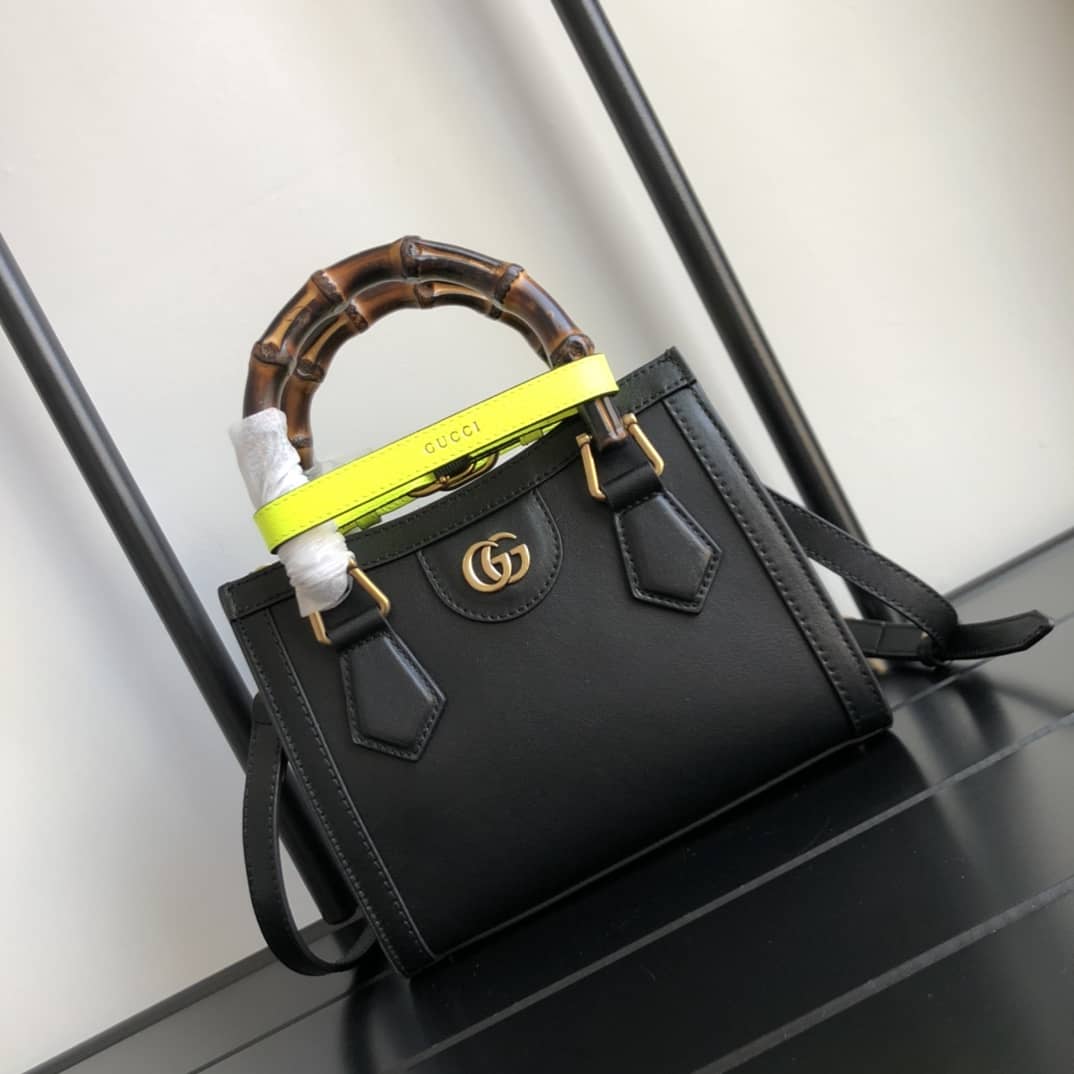 Gucci Diana Mini Bamboo Tote Bag Replica Black 655661 - DEEPREPS