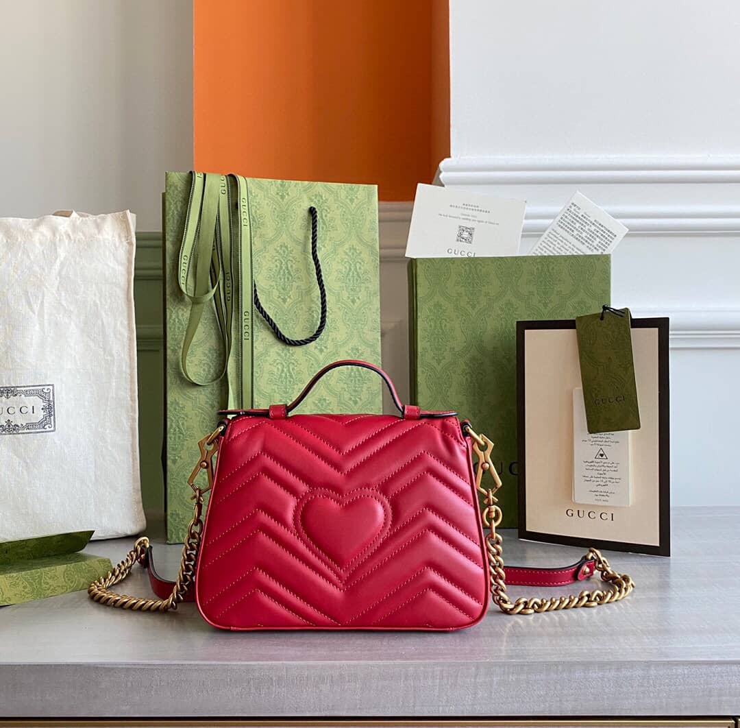 Gucci GG Marmont Mini Leather Top Handle Bag Replica Red 547260 - DEEPREPS