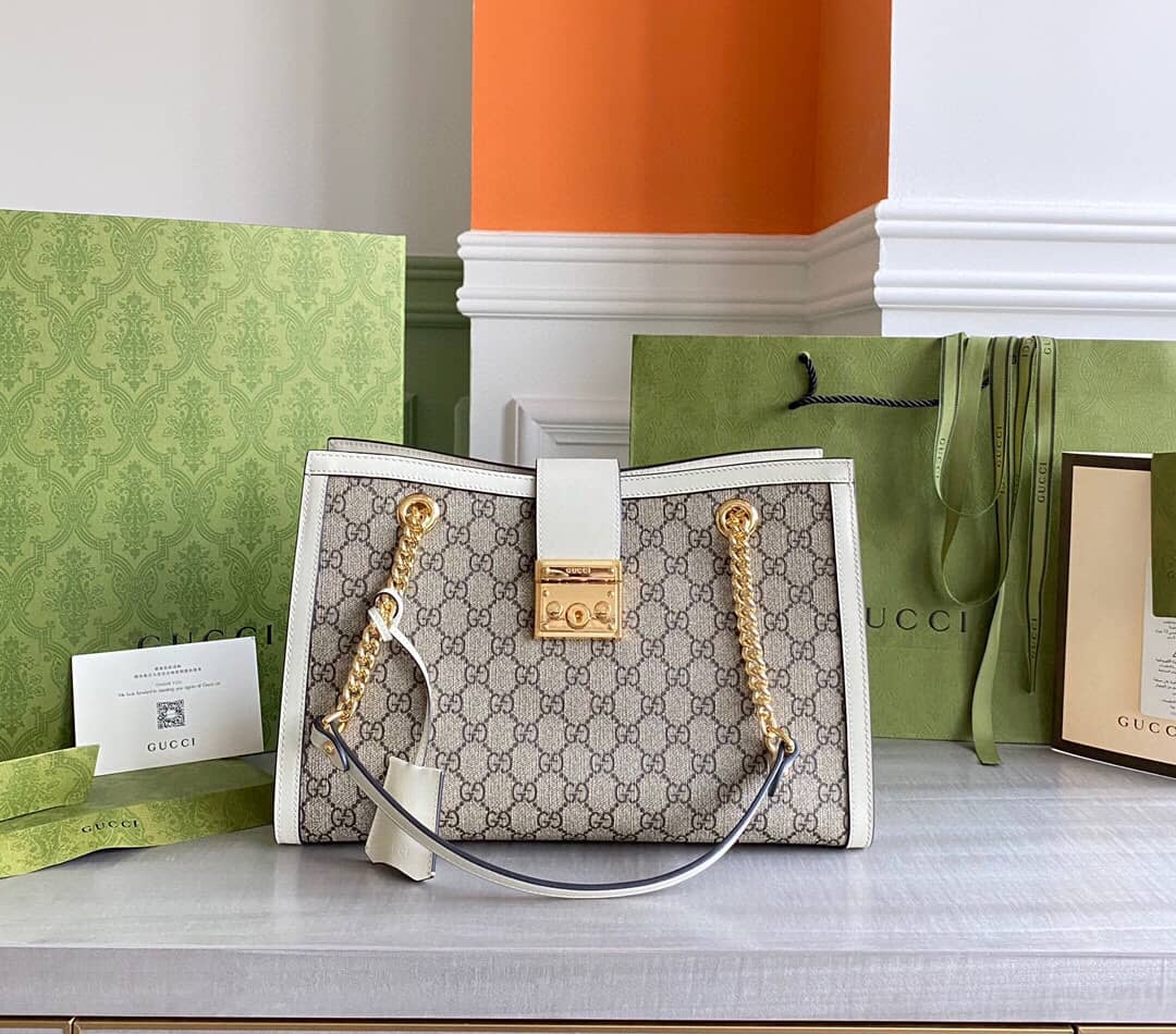 Gucci Padlock Medium GG Supreme Shoulder Bag Replica Gray White 479197 - DEEPREPS