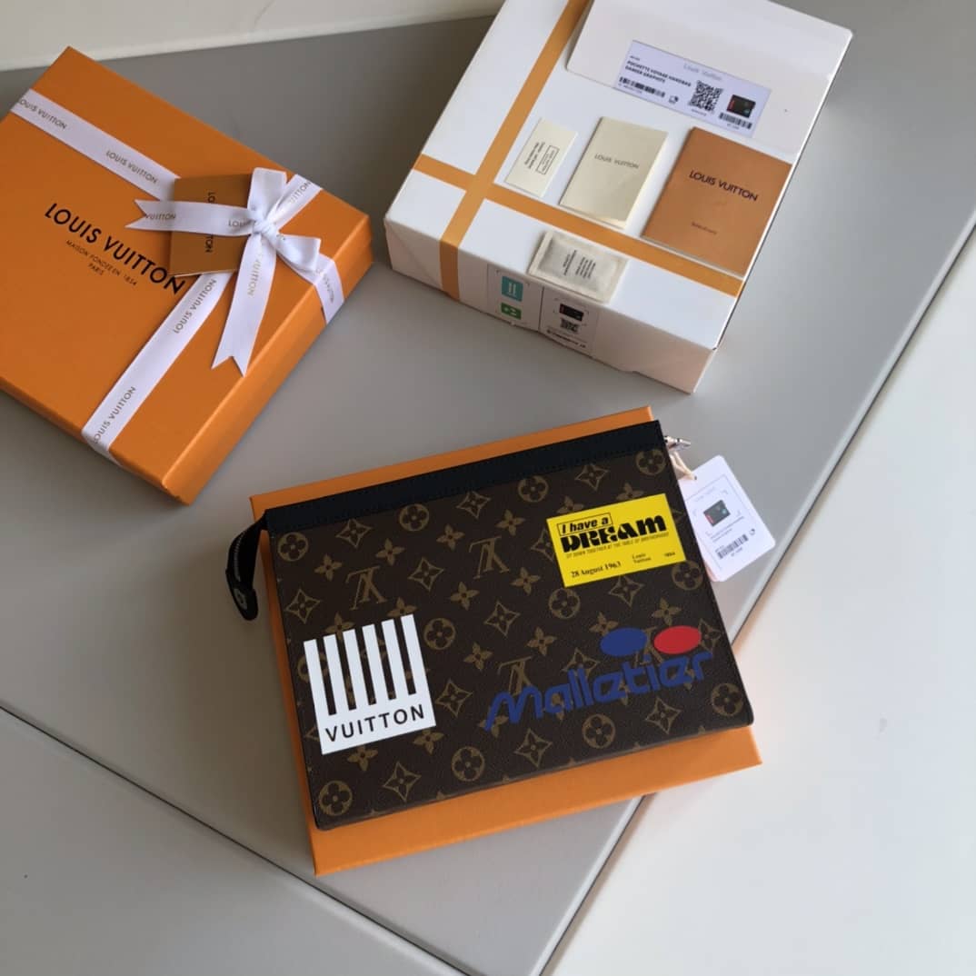 Louis Vuitton Monogram Eclipse Canvas Replica Pochette Voyage MM Brown M61692 - DEEPREPS