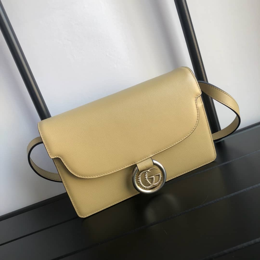 Gucci GG Ring Torchon Leather Shoulder Bag Replica  Yellow 589474 - DEEPREPS