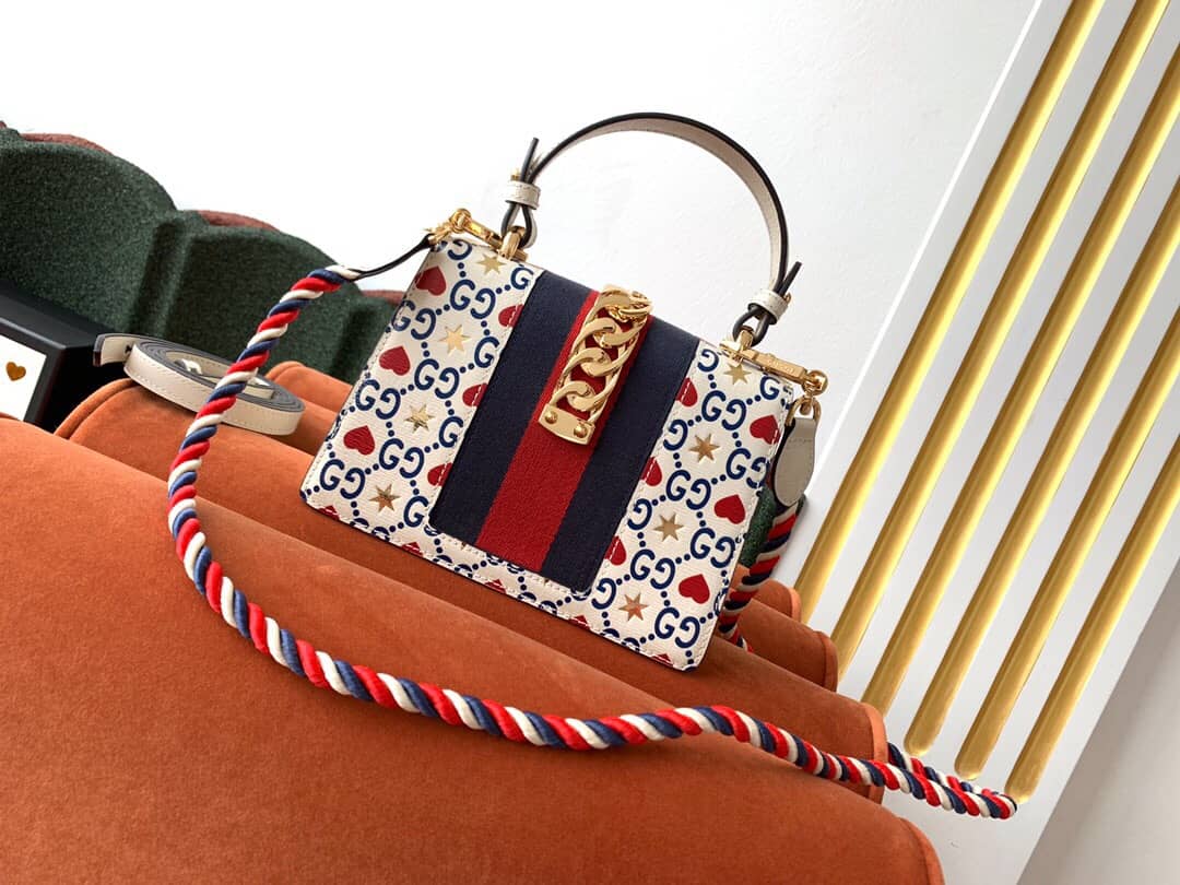 Gucci Sylvie Leather Mini Shoulder Bag Replica White Blue 470270 - DEEPREPS