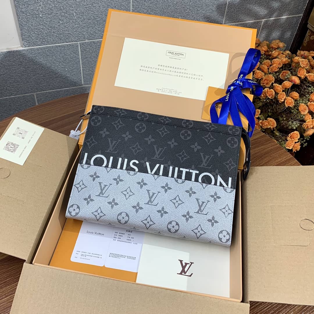 Louis Vuitton Voyage MM Monogram Replica Pochette Black Gray M63039 - DEEPREPS
