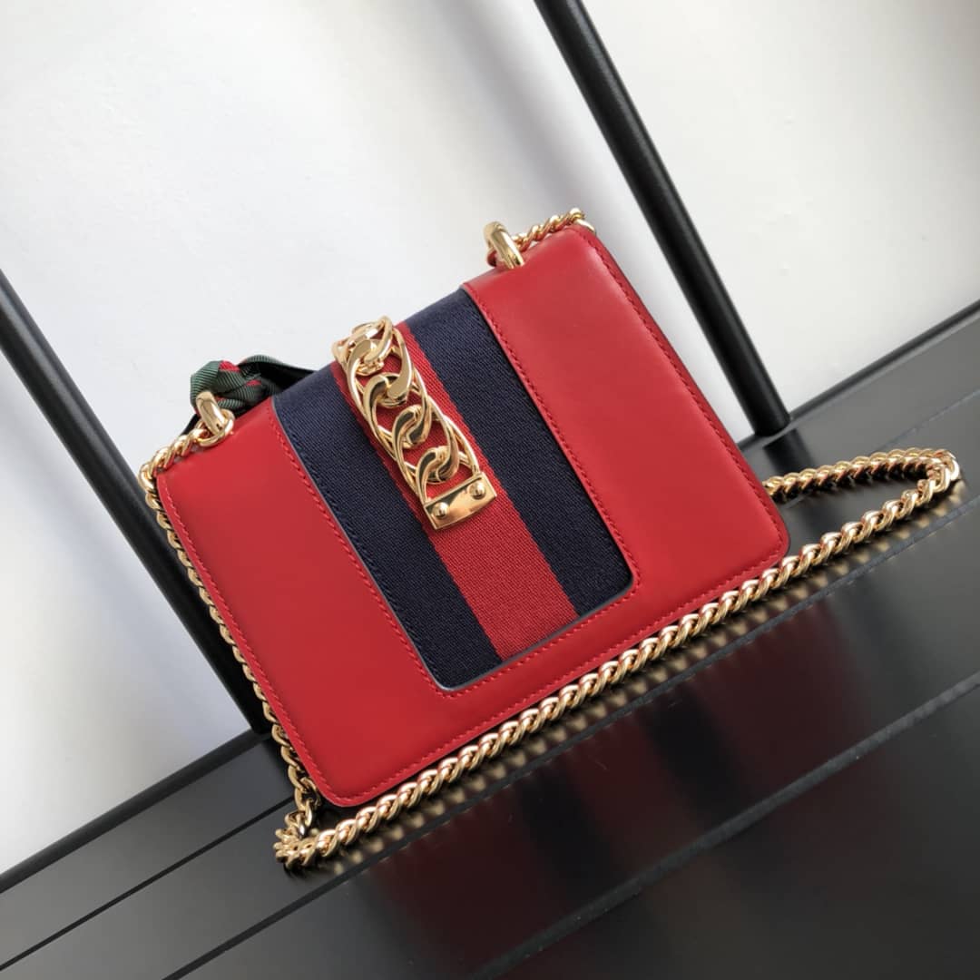 Gucci Sylvie Leather Mini Chain Shoulder Bag Replica Red 431666 - DEEPREPS
