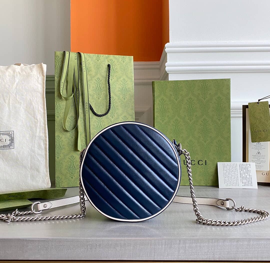 Gucci GG Marmont Round Mini Shoulder Bag Replica Blue 550154 - DEEPREPS