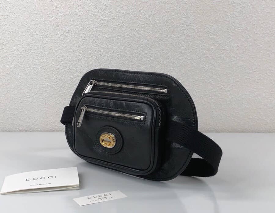 Gucci Soft Leather Belt Bag Replica Black 575857 - DEEPREPS