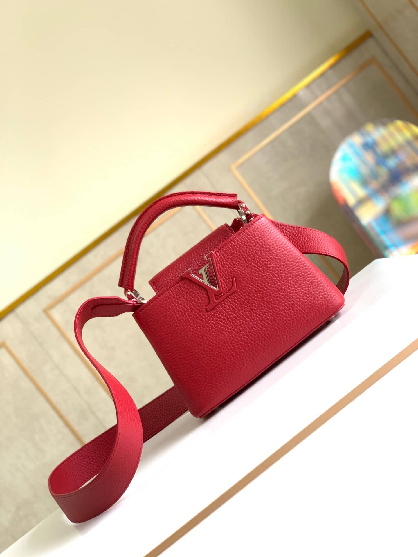 Louis Vuitton Taurillon Leather Capucines Mini Replica Bag Red M55985 - DEEPREPS