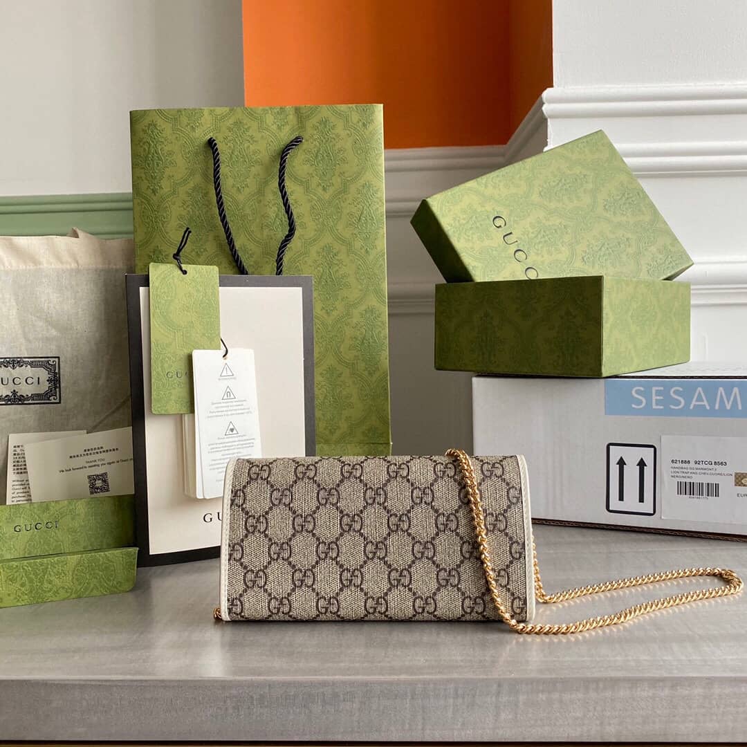 Gucci Horsebit Bag Dupe 1955 Zip Around Wallet With Chain Replica White 621888 - DEEPREPS