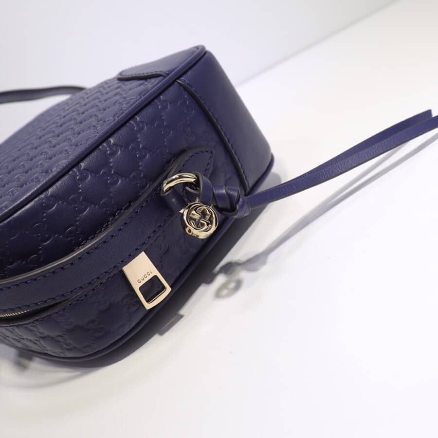 Gucci Bree Guccissima GG Leather Canvas Camera Bag Replica Blue 449413 - DEEPREPS