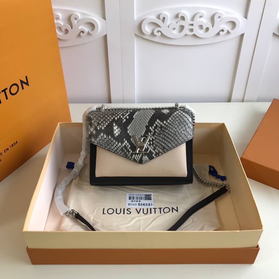 Louis Vuitton MyLockMe BB Calf Chain Replica Shoulder Bag Black Beige M51418 - DEEPREPS