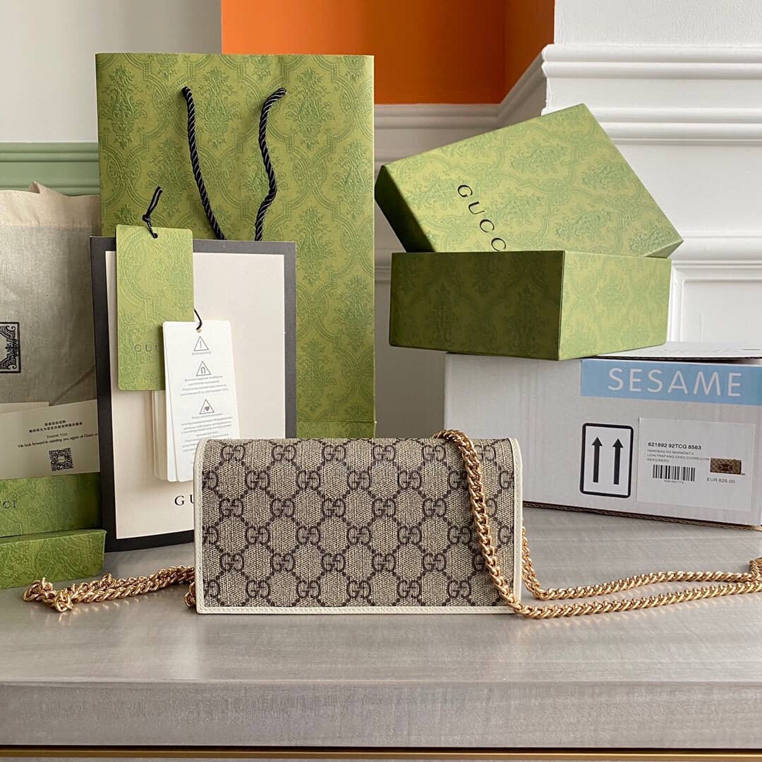 Gucci GG Supreme Horsebit 1955 Chain Wallet Replica White 621892 - DEEPREPS