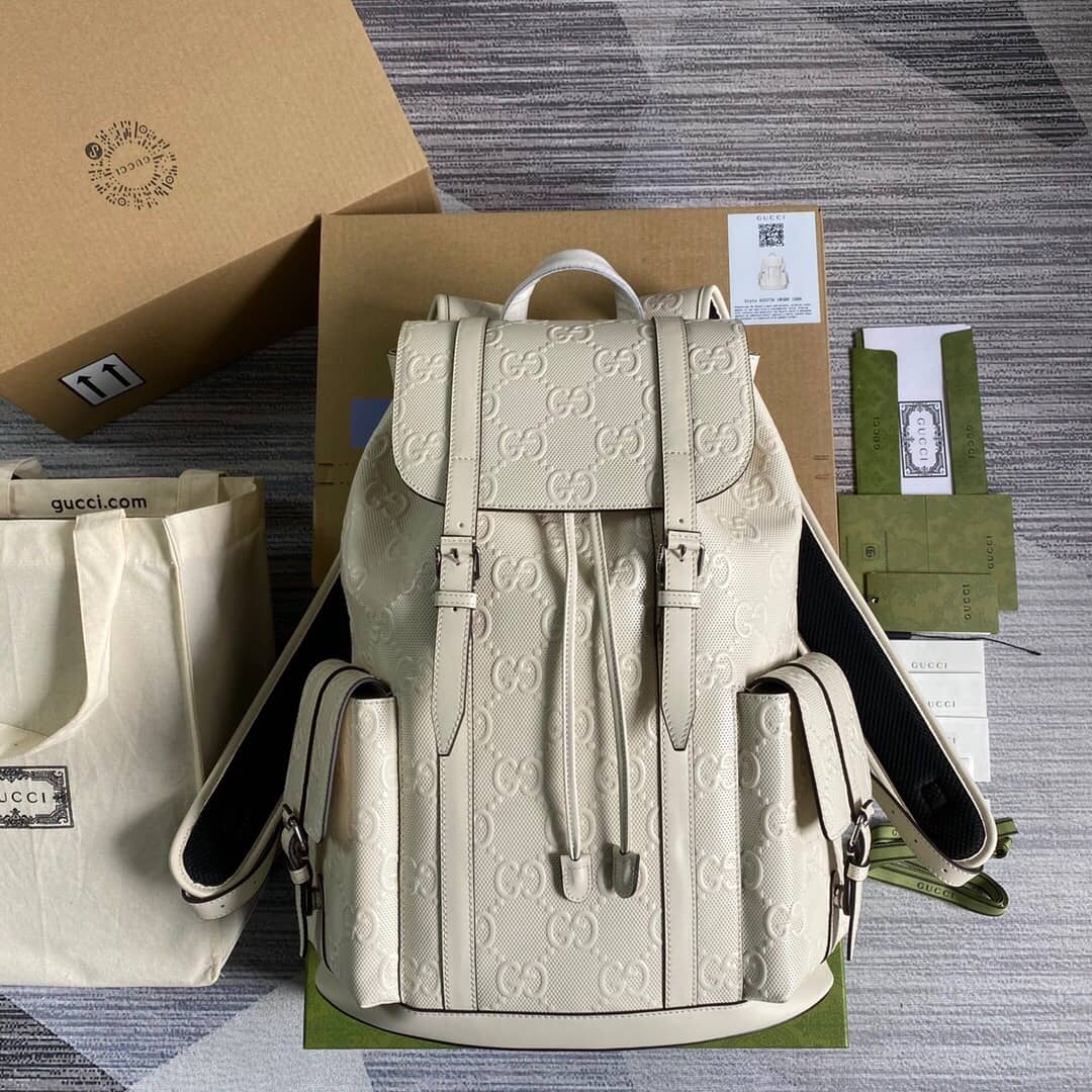 Gucci GG Embossed Leather Replica Backpack White 625770 - DEEPREPS