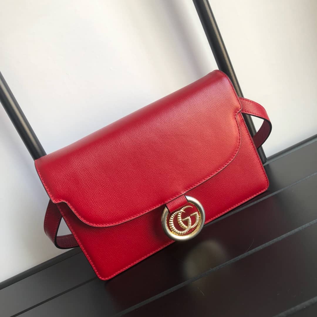 Gucci GG Ring Torchon Leather Shoulder Bag Replica Red 589474 - DEEPREPS