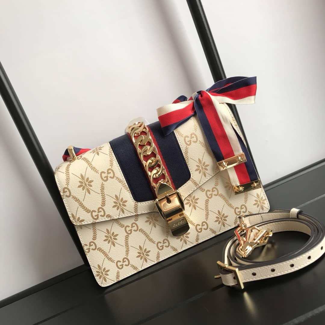 Gucci Sylvie Small Leather Shoulder Bag Replica Beige 524405 - DEEPREPS