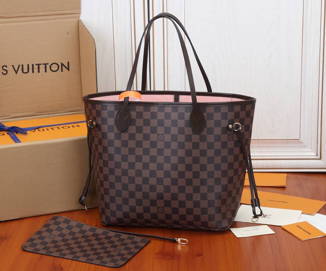 Louis Vuitton Neverfull MM Damier Ebene Tote Replica Pink N41358 - DEEPREPS