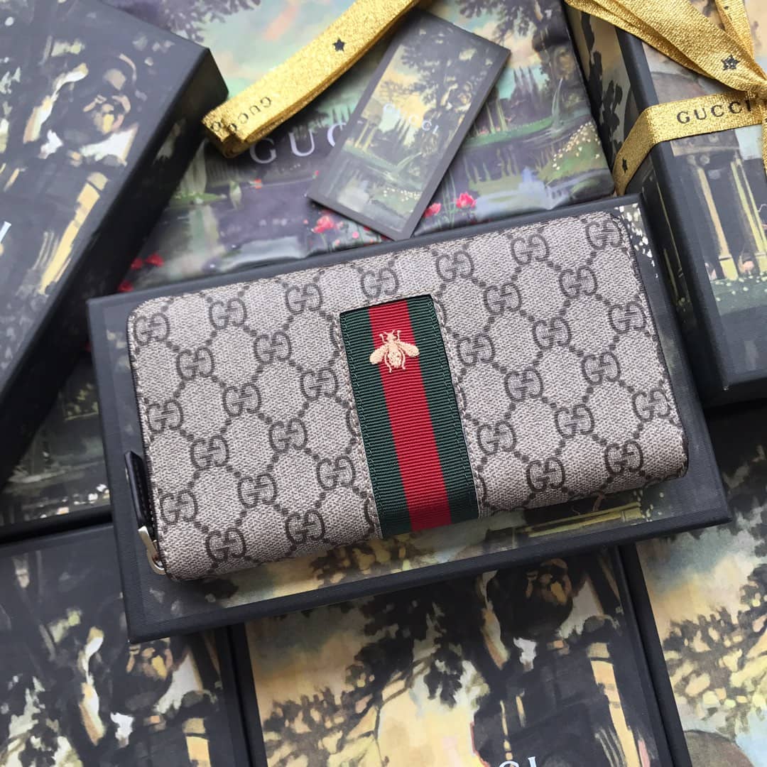 Gucci Web GG Supreme Around Zip Wallet Replica 408831 - DEEPREPS