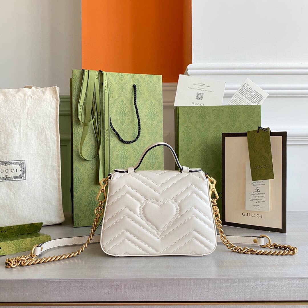 Gucci GG Marmont Mini Leather Top Handle Bag Replica White 547260 - DEEPREPS