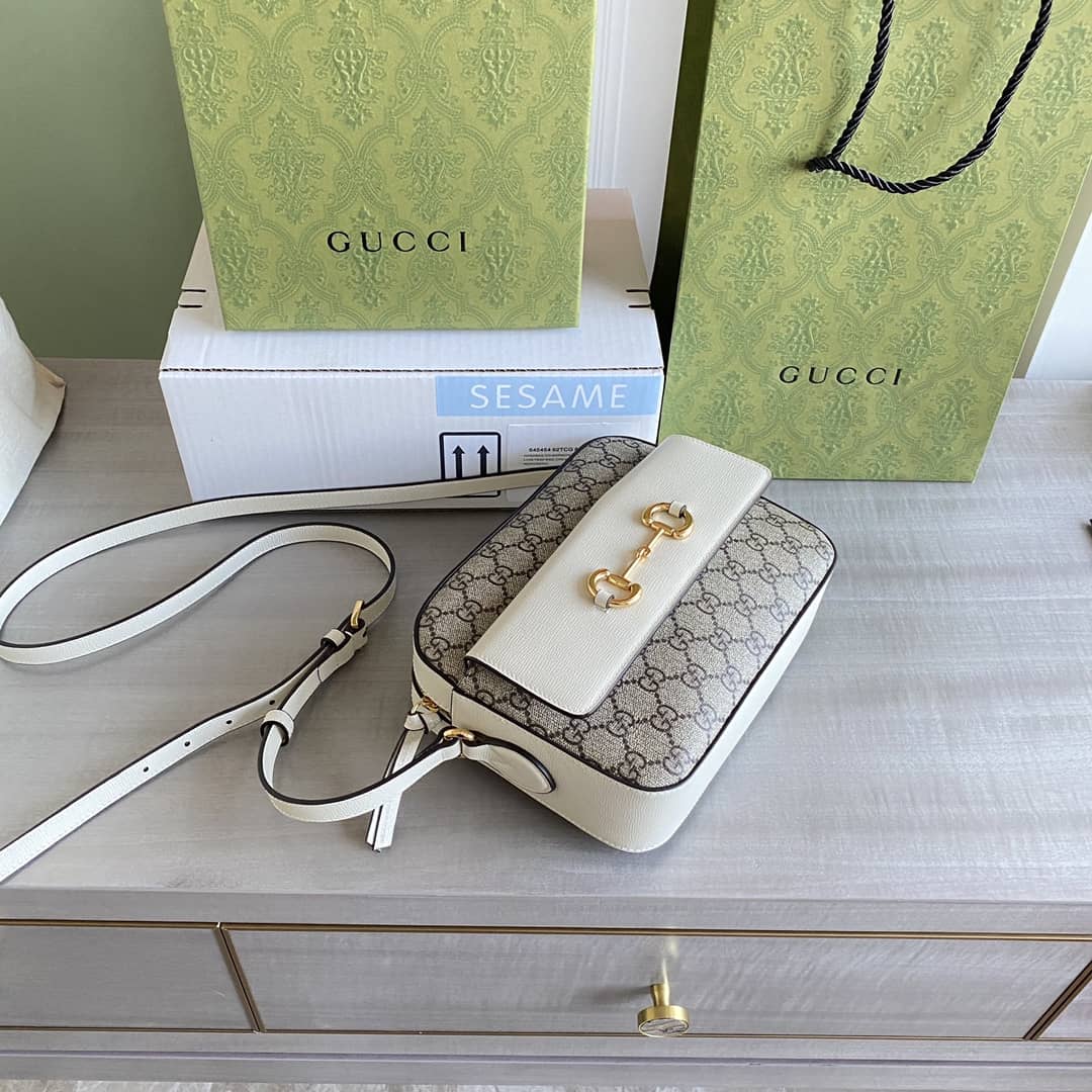 Gucci Horsebit 1955 GG Crossbody Bag Replica Gray White 645454 - DEEPREPS