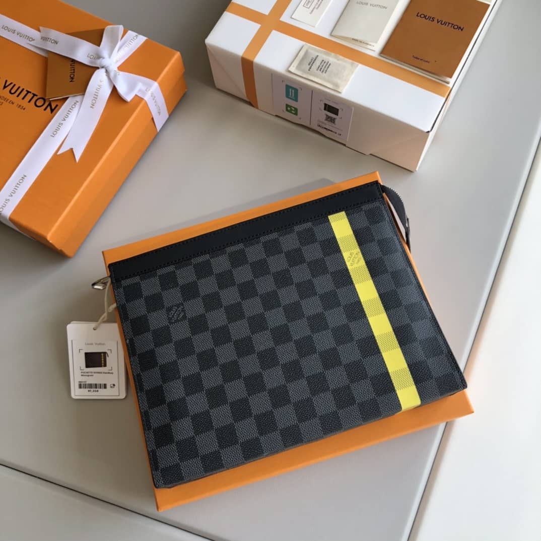Louis Vuitton Stripe Replica Pochette Voyage MM Damier Graphite Yellow N60107 - DEEPREPS