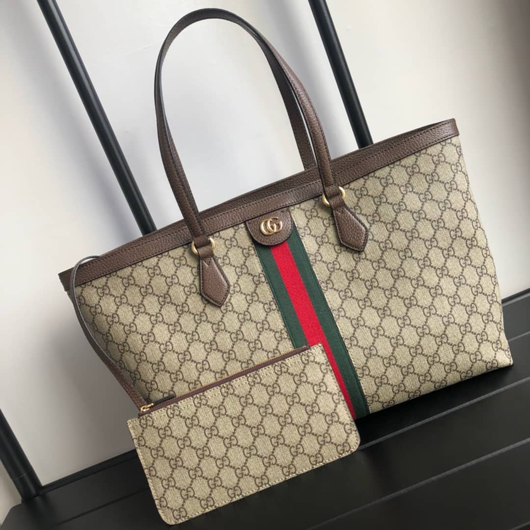 Gucci Ophidia Leather Tote Replica Brown 631685 - DEEPREPS