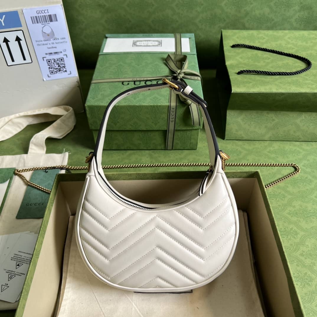 Gucci GG Marmont Half-moon-shaped Mini White 699514 Replica Hobo Bag - DEEPREPS