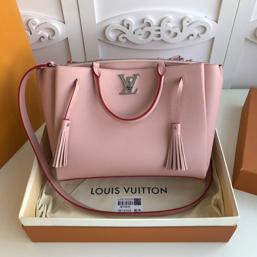 Louis Vuitton Lockmeto Tote Leather Tote Replica Pink M54569 - DEEPREPS
