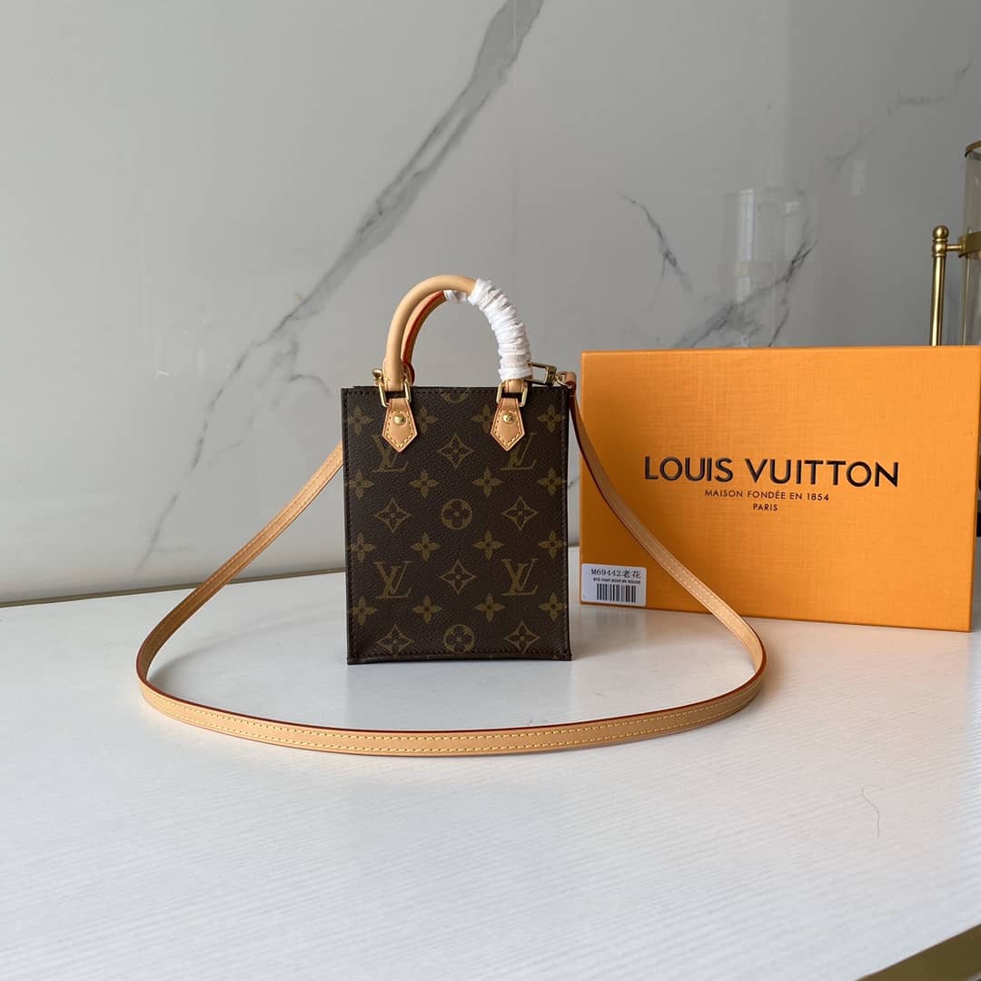 Louis Vuitton Monogram Petit Sac Plat 2Way Replica Shoulder Bag Brown M69442 - DEEPREPS
