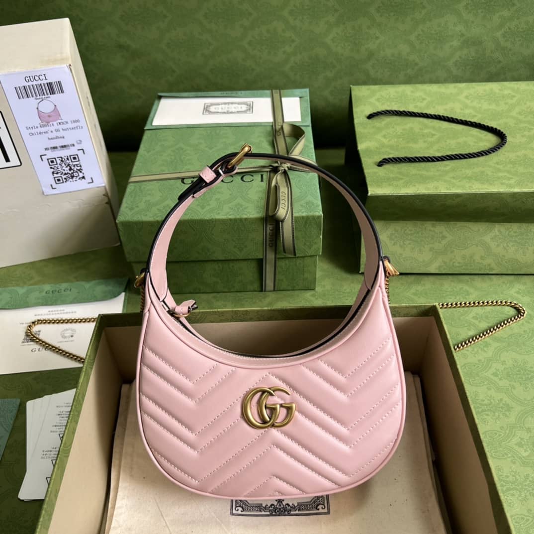 Gucci GG Marmont Half-moon-shaped Mini Pink 699514 Replica Hobo Bag - DEEPREPS