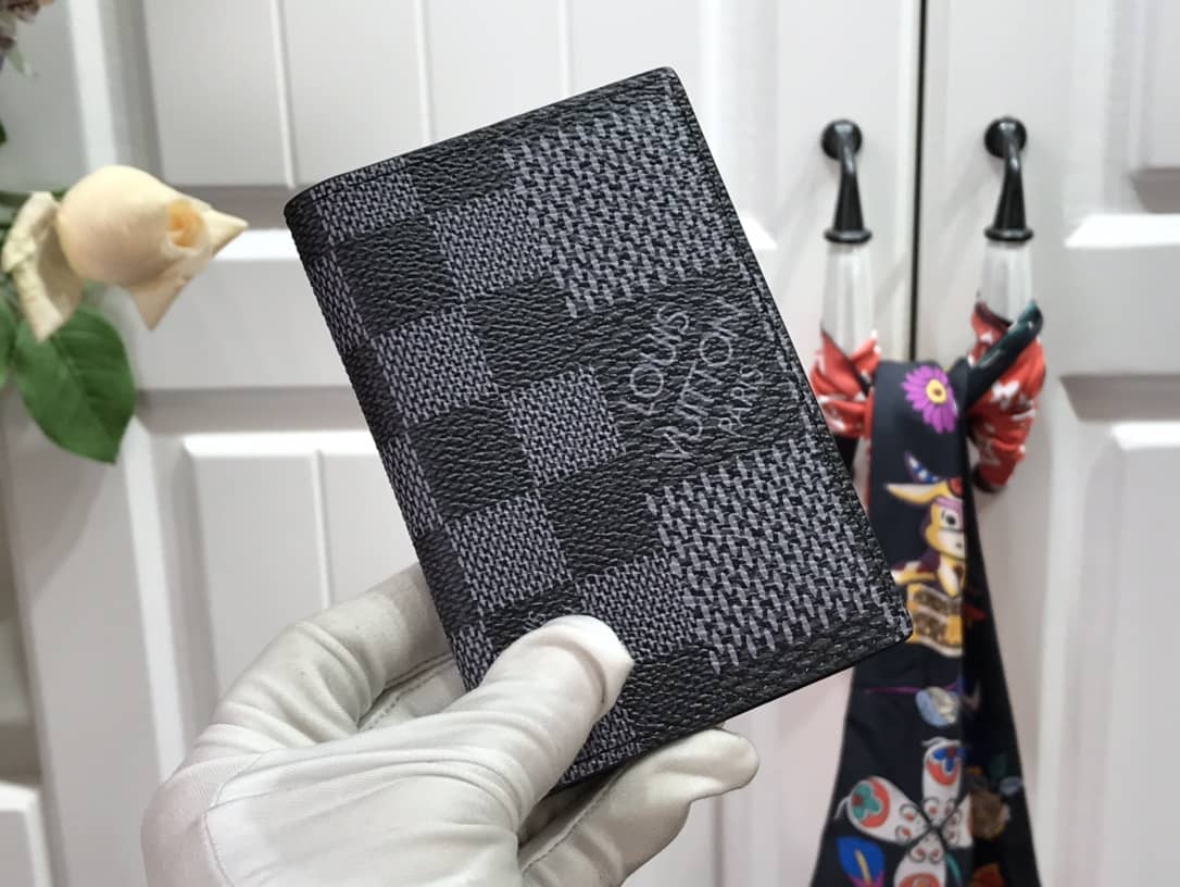 Louis Vuitton Damier Graphite 3D Leather Grid Mens Card Bag Replica Black N60441 - DEEPREPS