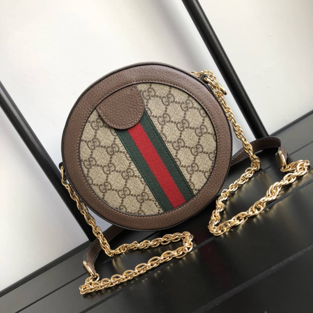 Gucci Ophidia Mini Round Shoulder Bag Replica Brown 550618 - DEEPREPS