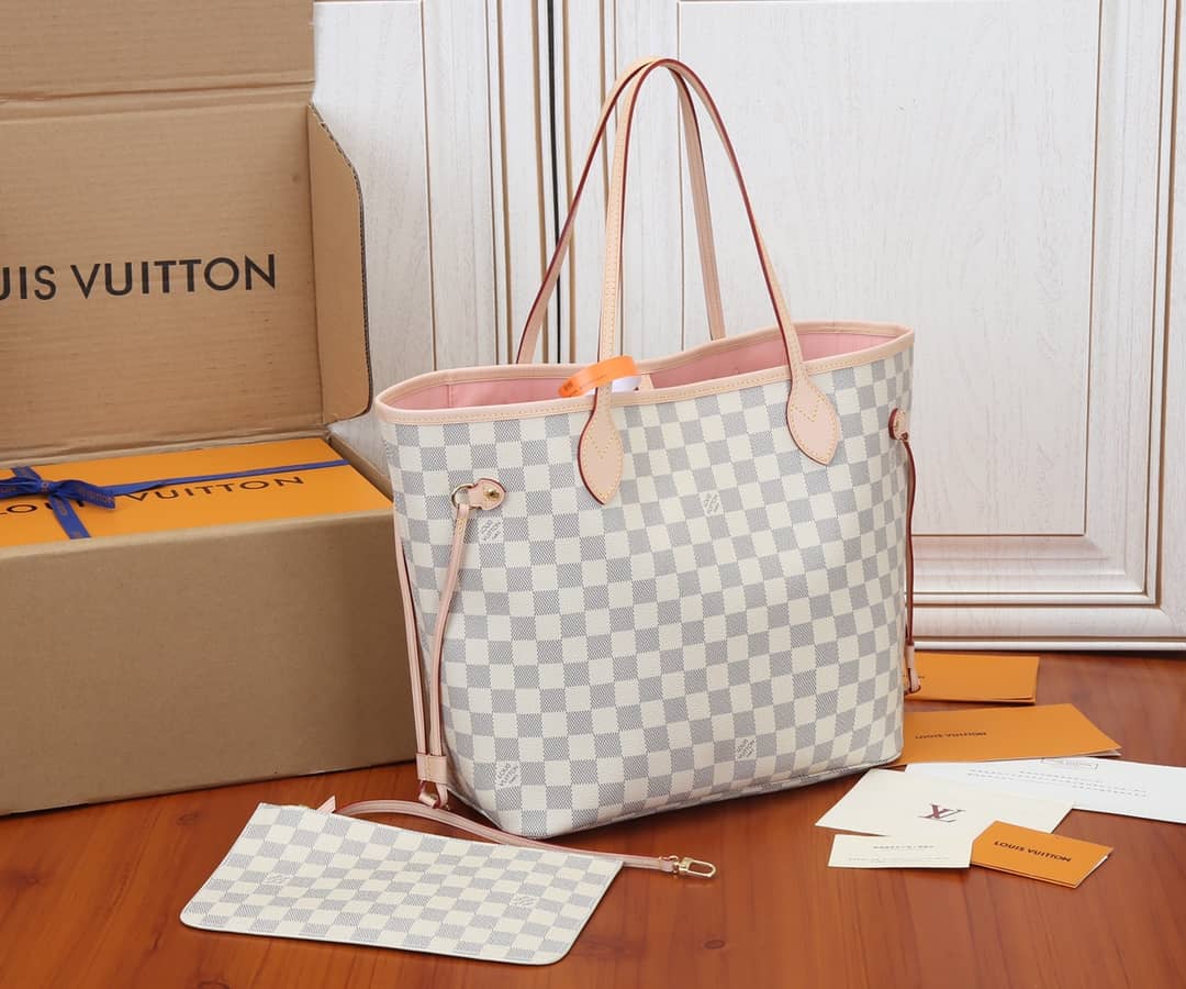 Louis Vuitton Neverfull MM Damier Azur Tote Replica Pink N41361 - DEEPREPS