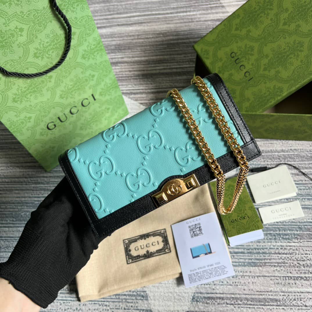 Gucci GG Wallet With Chain Light Blue 676155 Replica - DEEPREPS