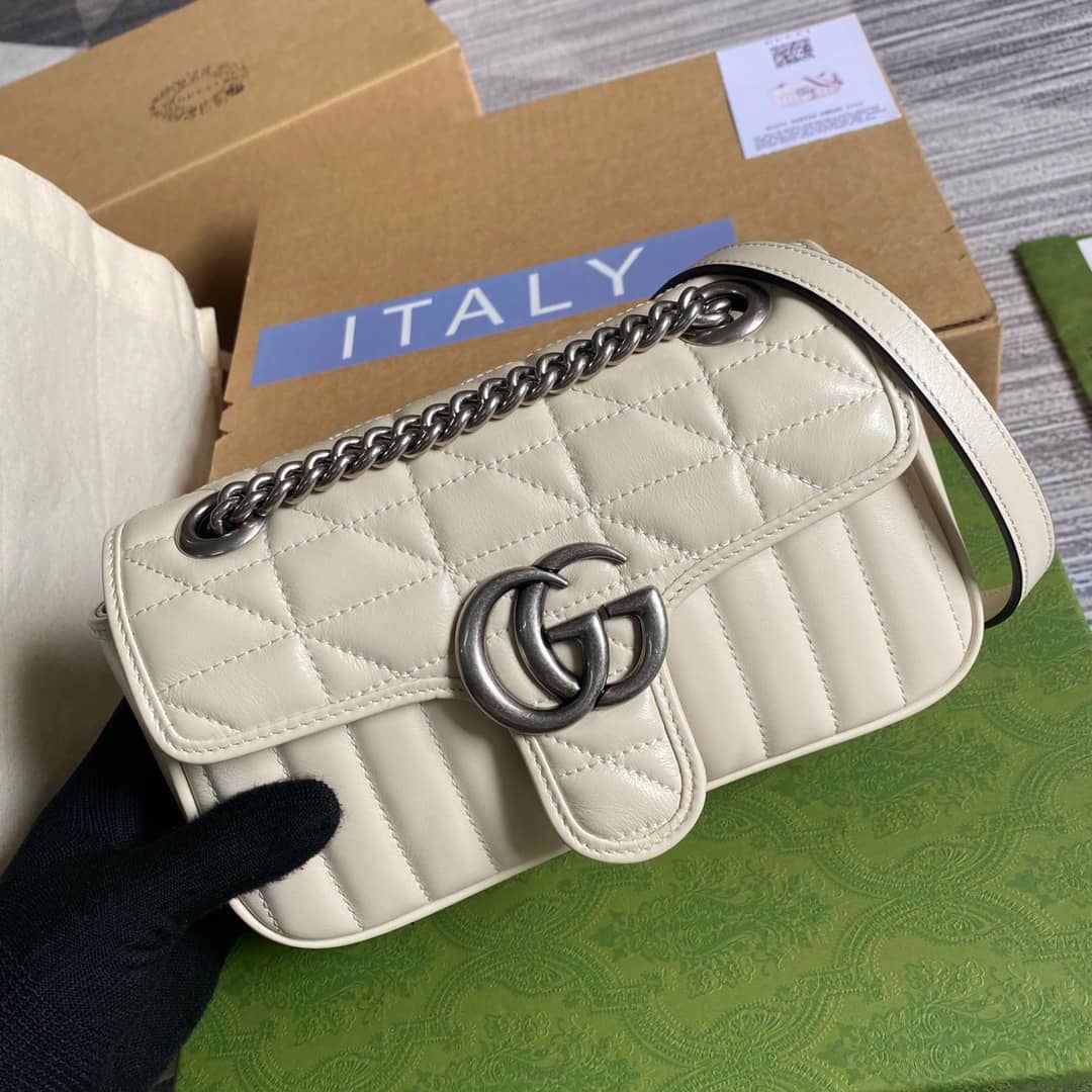 Gucci GG Marmont Mini Matelasse Shoulder Bag Replica White 446744 - DEEPREPS