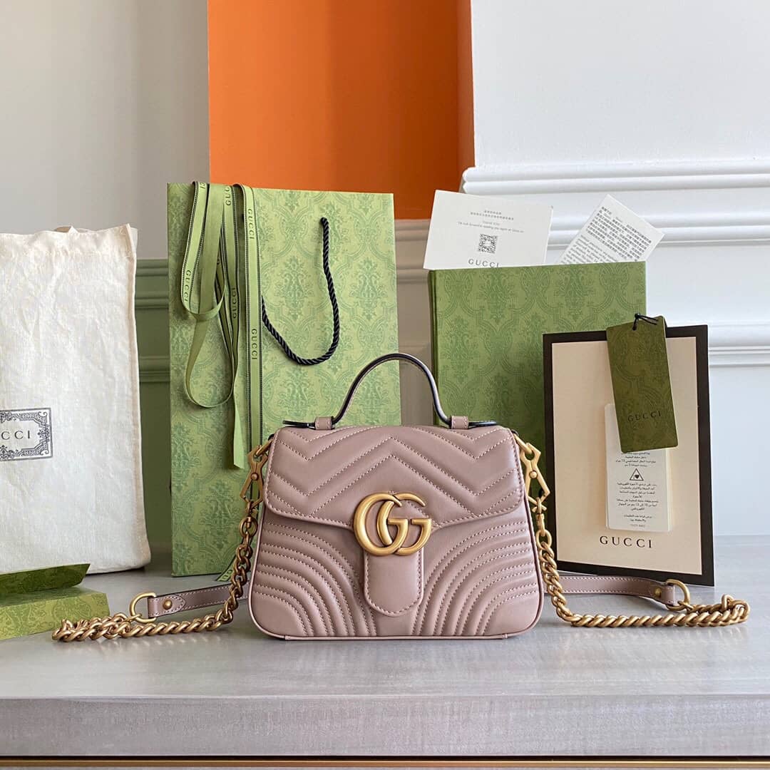 Gucci GG Marmont Mini Leather Top Handle Bag Replica Apricot 547260 - DEEPREPS