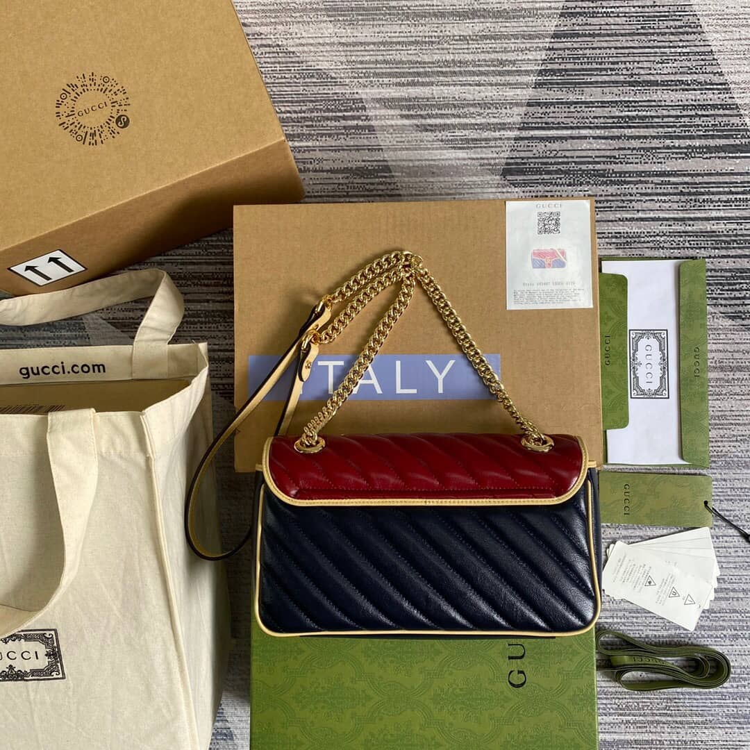 Gucci GG Marmont Matelasse Shoulder Bag Replica Red Blue 443497 - DEEPREPS