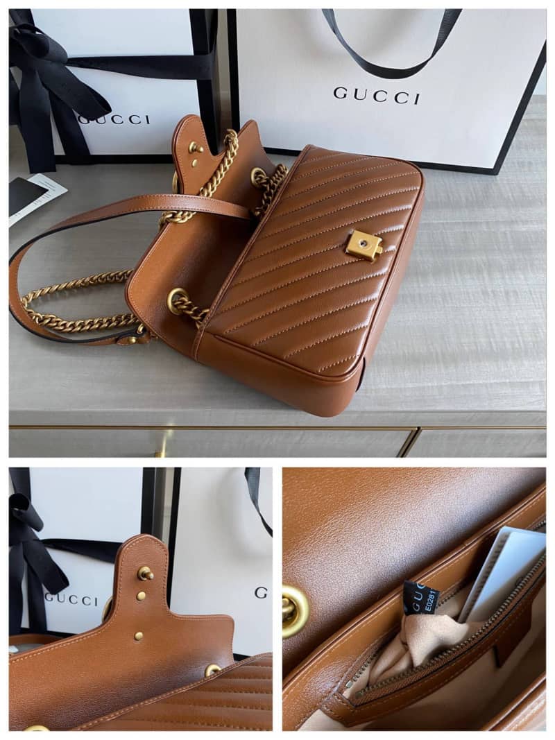 Gucci GG Marmont Matelasse Shoulder Bag Replica Brown 443497 - DEEPREPS