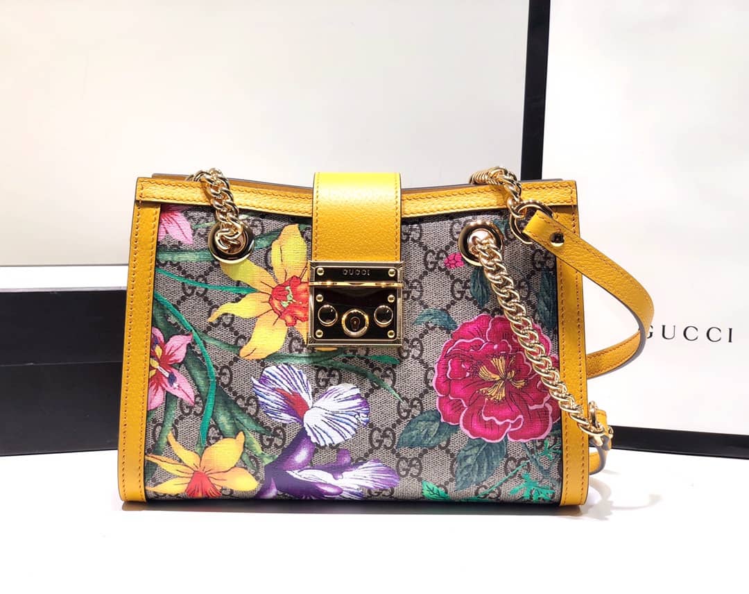 Gucci Padlock Small GG Supreme Canvas Shoulder Bag Replica Yellow 498156 - DEEPREPS
