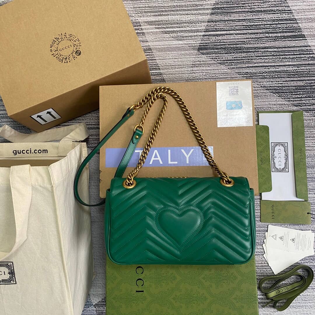 Gucci GG Marmont Matelasse Shoulder Bag Replica Green 443497 - DEEPREPS