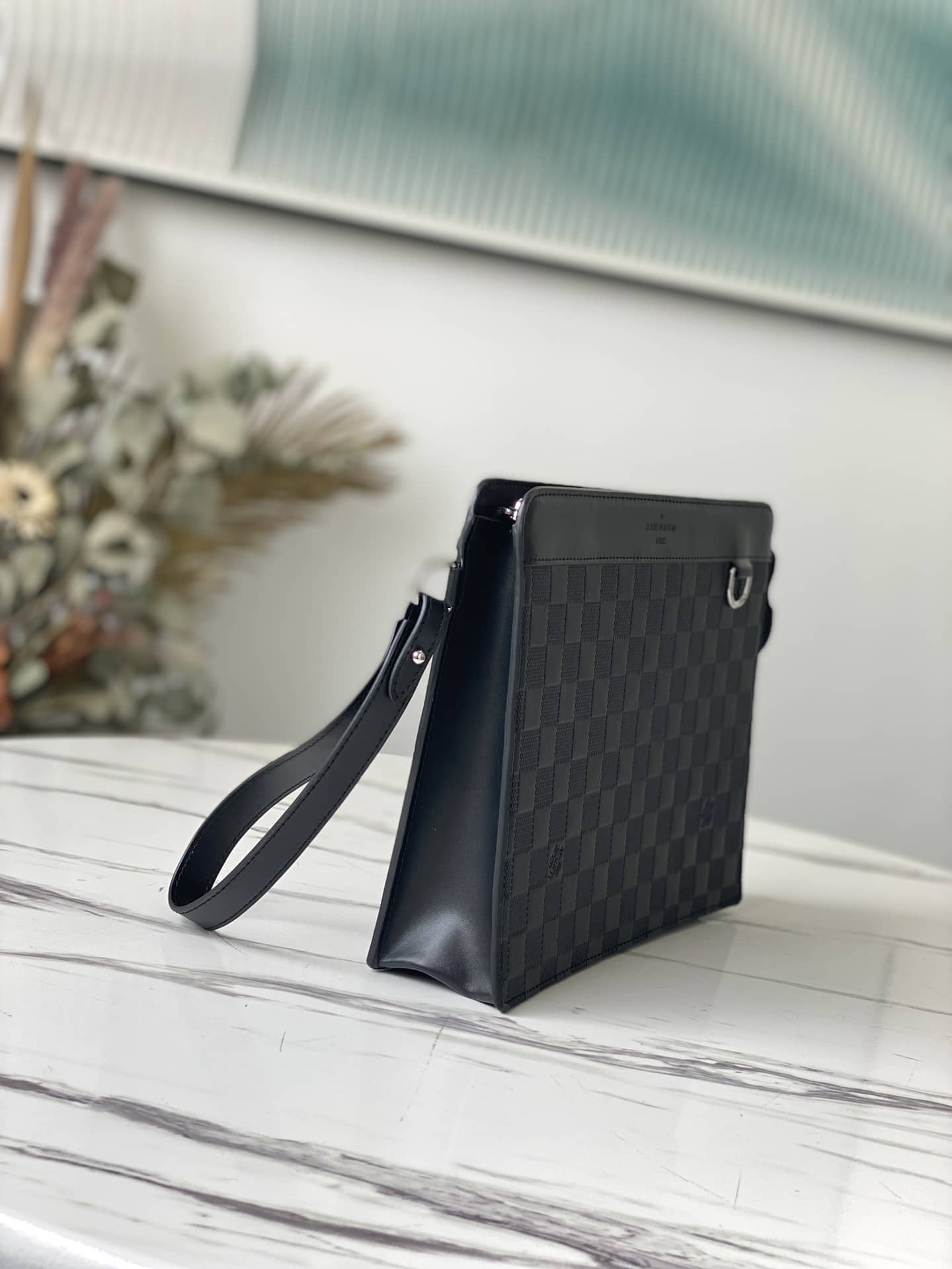 Louis Vuitton Leather Standing Damier Infini 3D Cowhide Pouch Replica Black N60450 - DEEPREPS