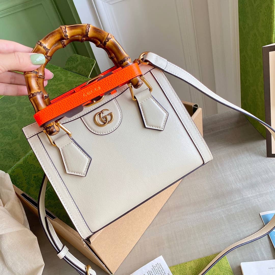 Gucci Diana Mini Bamboo Tote Bag Replica White 655661 - DEEPREPS