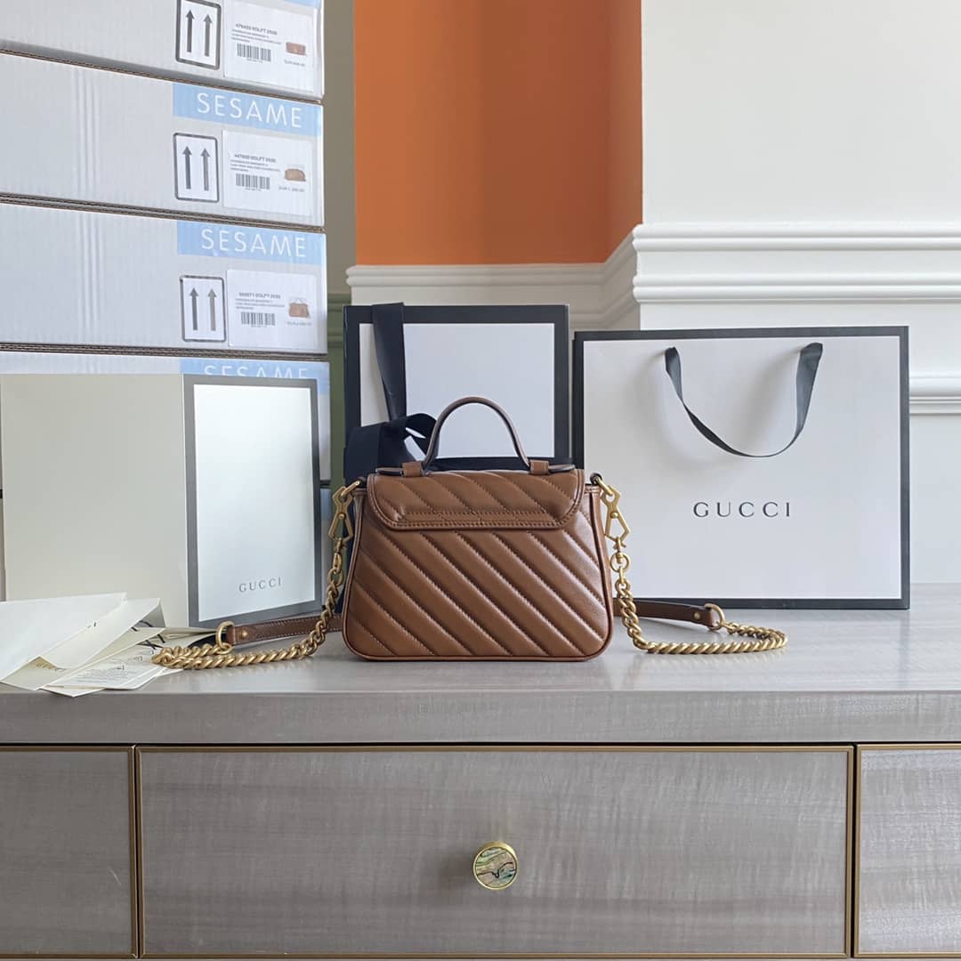 Gucci GG Marmont Mini Top Handle Bag Replica Brown 583571 - DEEPREPS