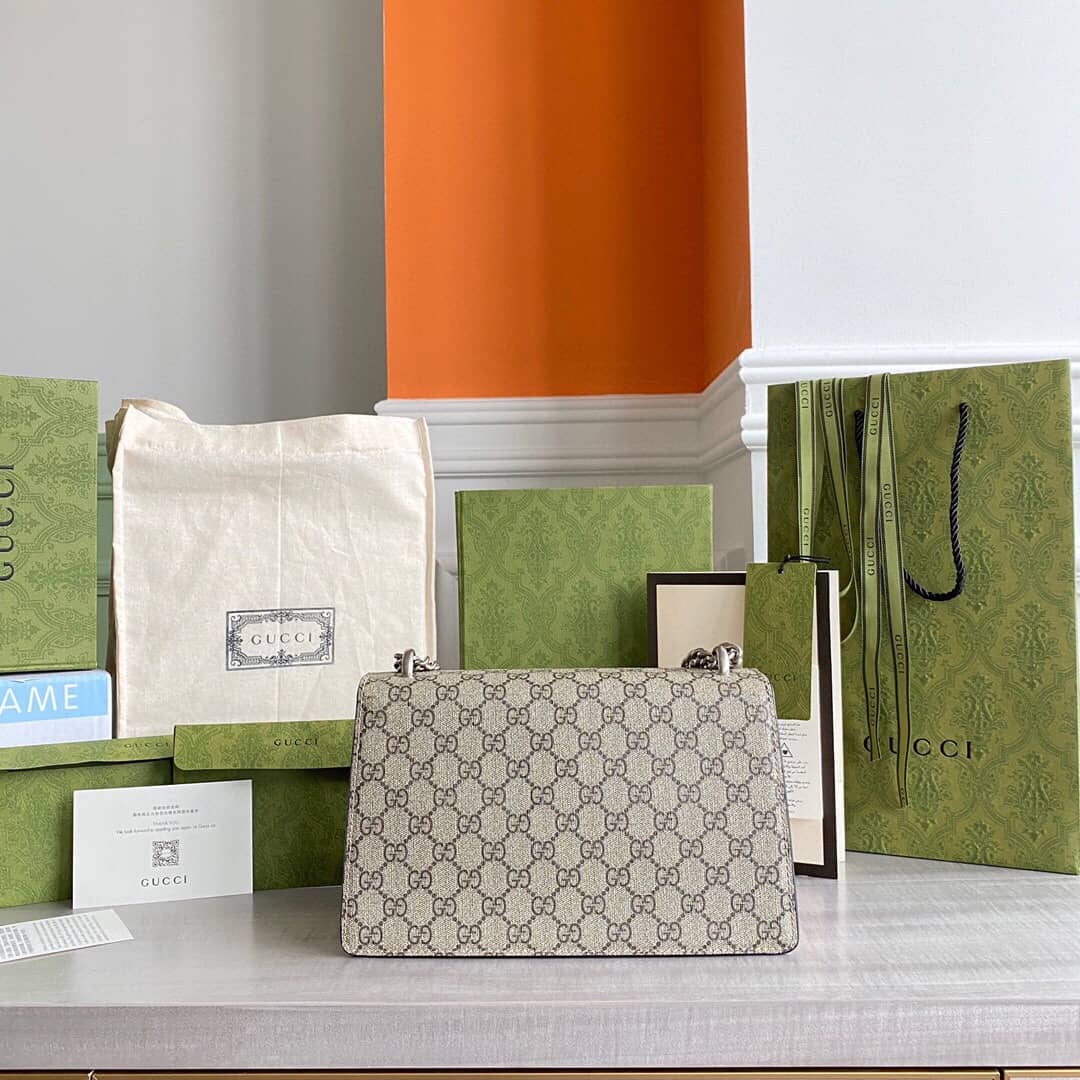 Gucci Dionysus Dupe GG Supreme Dionysus Chain Replica Shoulder Bag Gray Red 400249 - DEEPREPS