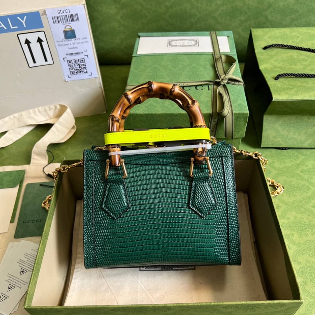 Gucci Diana Lizard Mini Bag Dark Green 675800 Replica Tote - DEEPREPS