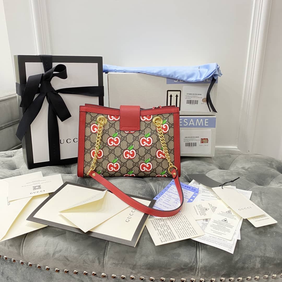 Gucci Padlock Small GG Supreme Canvas Shoulder Bag Replica Red 498156 - DEEPREPS