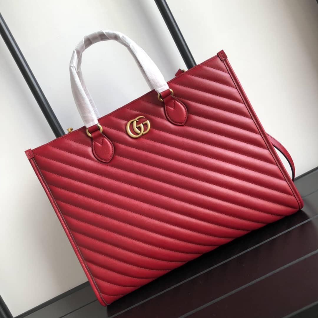 Gucci GG Marmont Medium Matelasse Leather Tote Replica Red 627332 - DEEPREPS